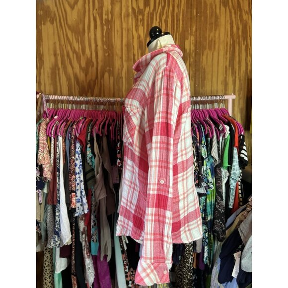 Sanctuary Mod Pink Plaid Buffalo Long Sleeve Boyfriend Shirt Button Down Size XL - Picture 6 of 10